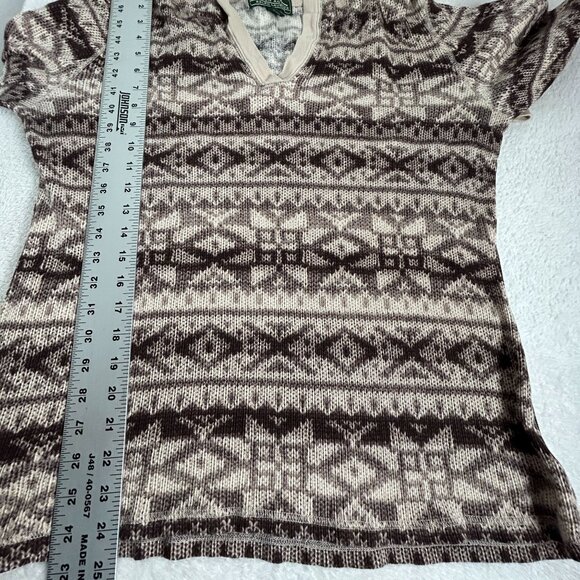 L-RL Ralph Lauren Active Womens Knit Hooded Sweater XL Brown Geometric Pattern - Picture 7 of 7